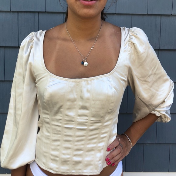 FREE PEOPLE SATIN PUFF SLEEVE BLOUSE - Picture 3 of 7